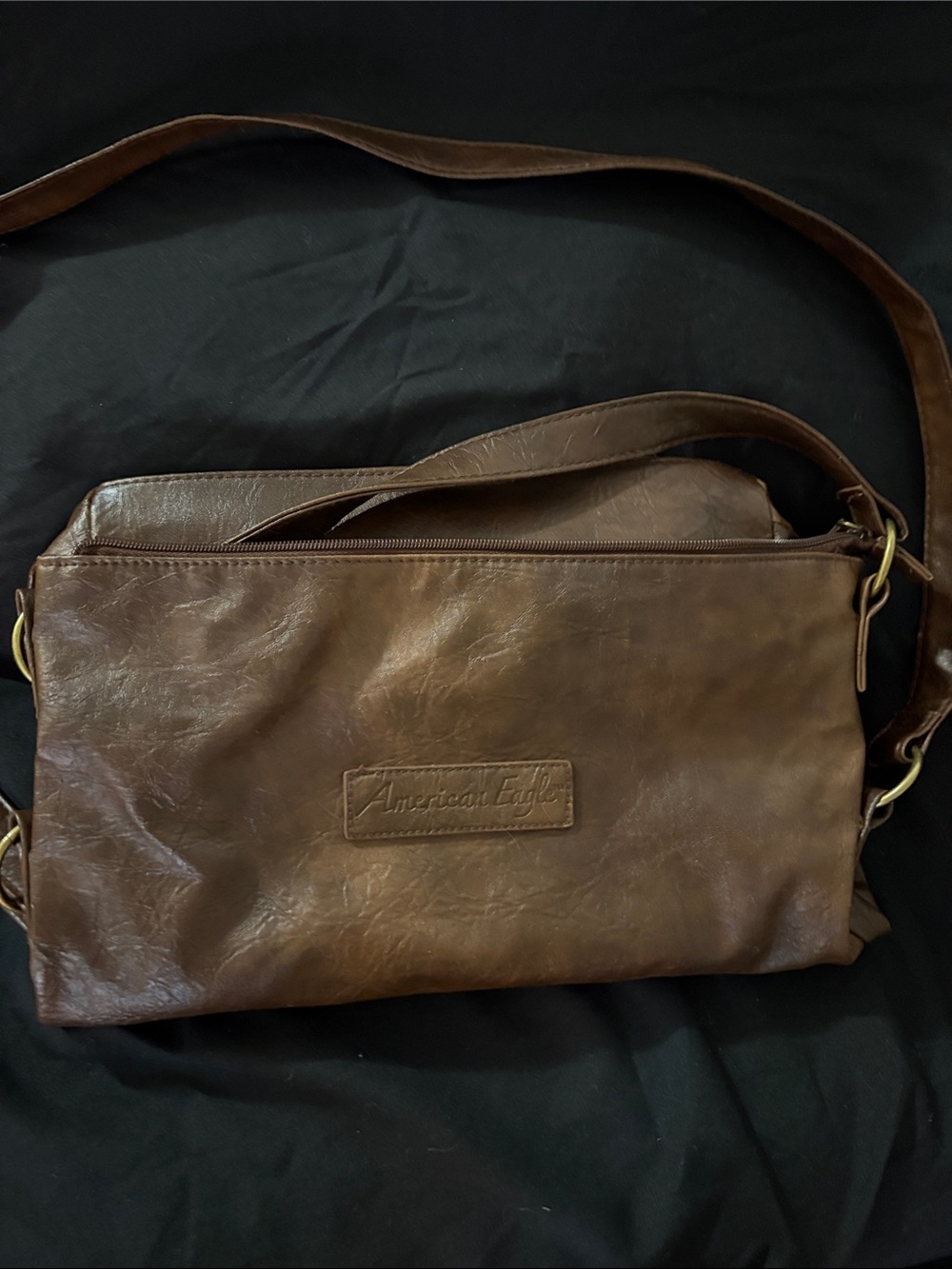 American Eagle Outfitters Brown Faux-Leather Messenger Bag with Adjustable Strap